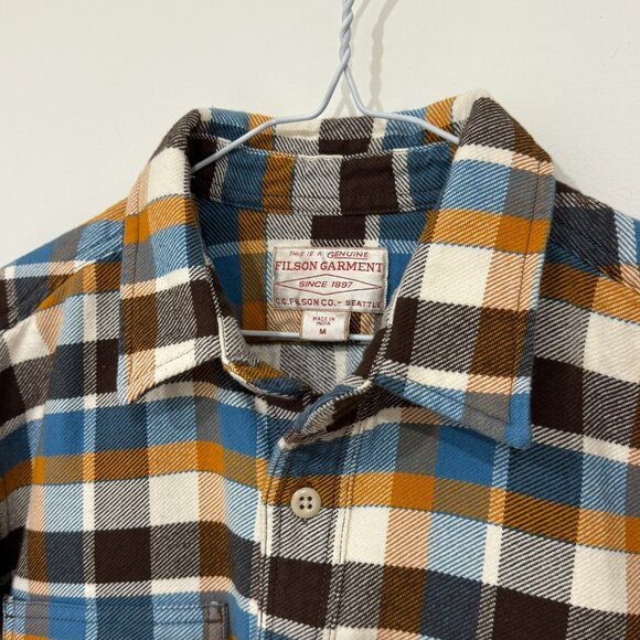 Filson Mens Vintage Flannel Work Shirt Brown Cream Ochre Blue Plaid Size M NWOT - Picture 4 of 10